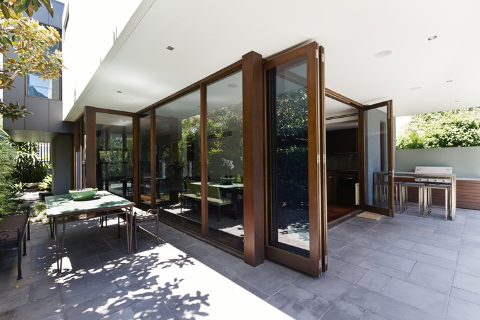 brown bi folding doors