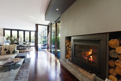 bi folding doors and fireplace