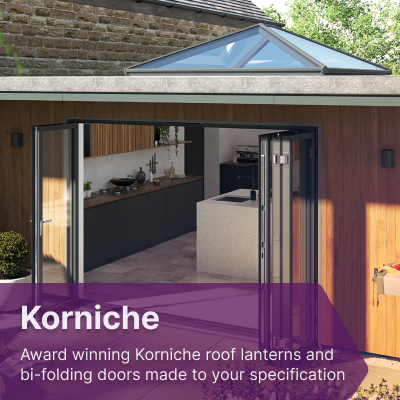 Korniche aluminium roof windows and bi-folding doors